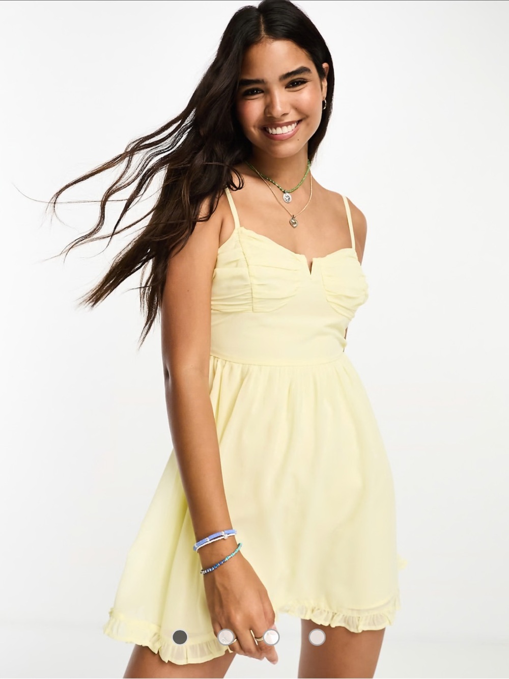 Hollister Yellow Corset Dress Mini XL Babydoll Ruched Back Adjustable Sundress - Picture 2 of 12